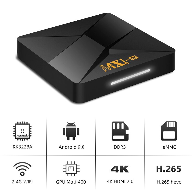 Đầu thu tín hiệu TV MX1 Android 9.0 Mali-400MP2 GPU 2.4G Wifi 4K chuyển đổi TV thông minh xem Netflix Youtube