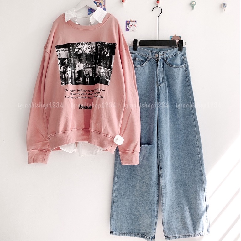 Quần Ống Rộng Suông Nữ Lưng Cao Vải Jeans Rách Gối Mã 3047 - Nabishop1234 (ẢNH THẬT KÈM VIDEO) | BigBuy360 - bigbuy360.vn