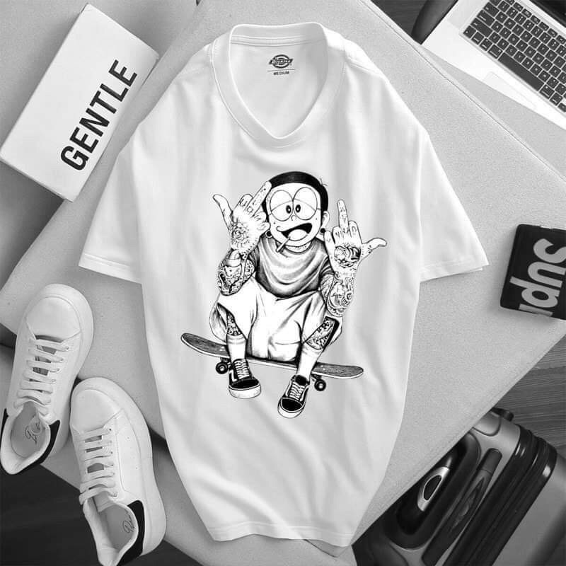 Áo phông in hình Nobita - Áo Anime Doraemon cực ngầu, Hình in ngộ nghĩnh chất liệu cotton co dãn thoáng mát