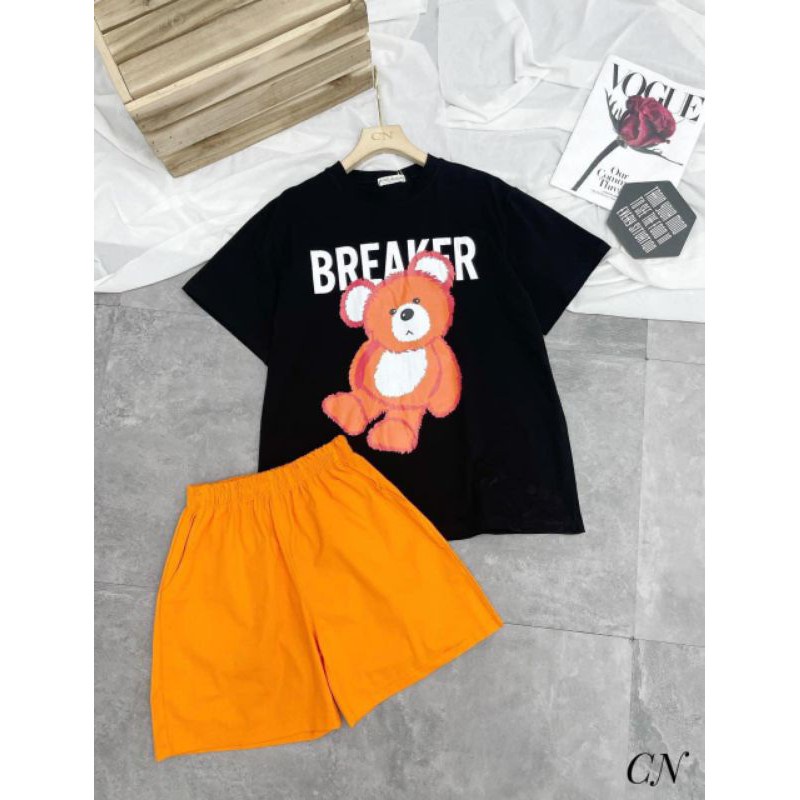 Bán sỉ Bộ đùi in gấu BREAKER quần short cam cho nữ