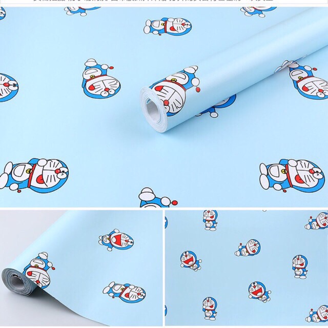 10m giấy dán tường 3D doremon xanh dương keo sẵn khổ 45cm