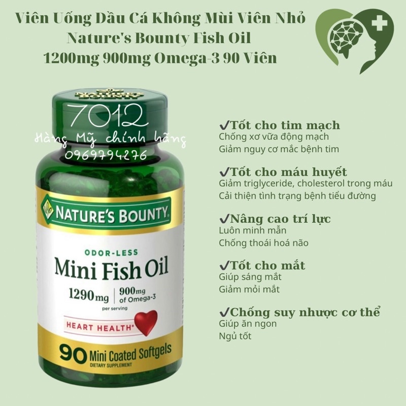 Viên uống dầu cá không mùi viên nhỏ dễ uống Nature's Bounty Fish Oil 90 viên