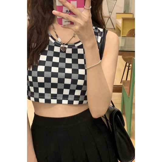 DUNEA Áo Tank Top In Họa Tiết Caro Quyến Rũ Cho Nữ