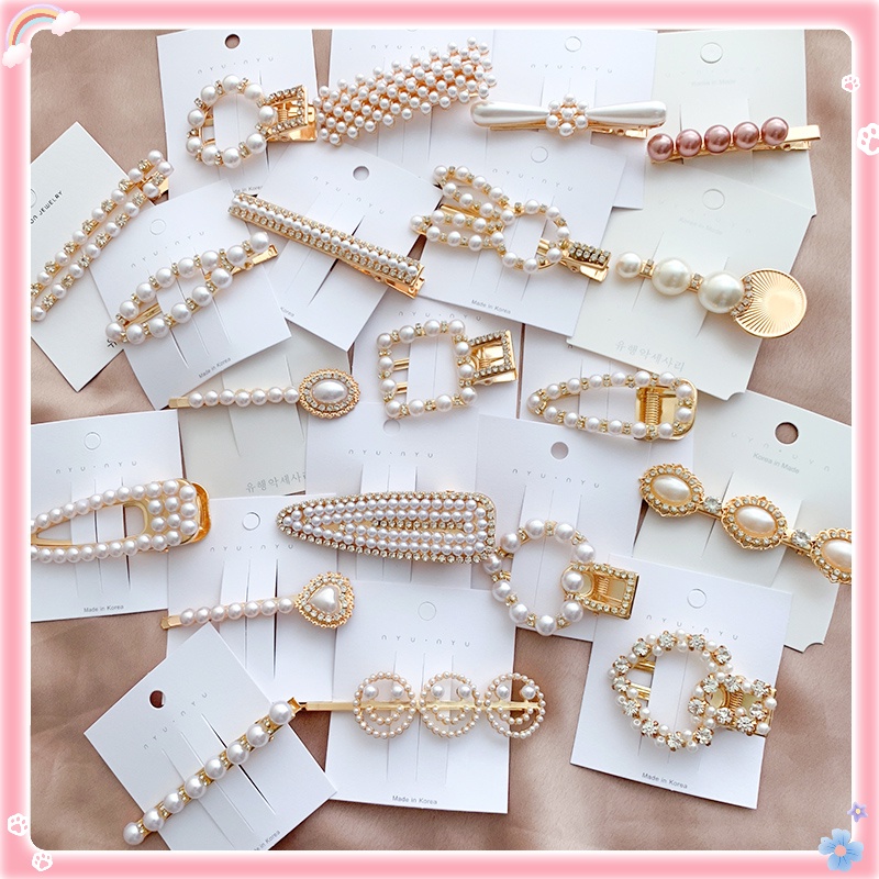 Kẹp Tóc Đính Đá Và Ngọc Trai Phong Cách Thời Trang Hàn Quốc Cho Nữ