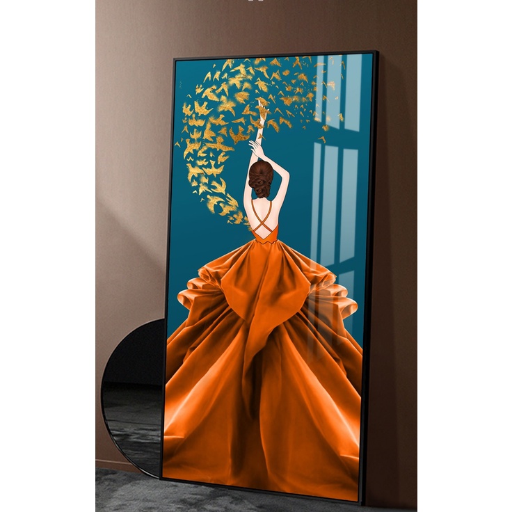 Tranh treo tường - Tranh cô gái nghệ thuật, chất liệu Laminate tráng gương, kích thước 30x60cm