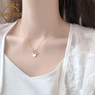 Vòng cổ Thép Titan Mặt Hình Chìa Khóa Trái Tim Màu Vàng Thời Trang Cho Nữ
