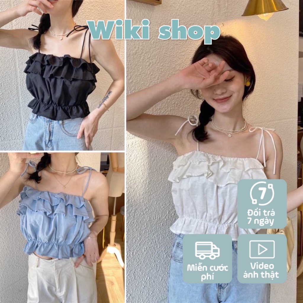 [C408] Áo hai dây croptop đũi thắt nơ vai - Áo 2 dây nữ chất đũi hở lưng freesize 3 màu kiểu dáng hàn quốc hot trend