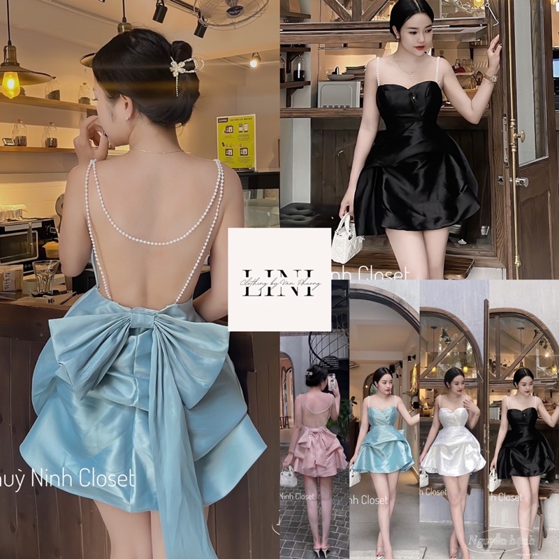 (Hàng TKCC) Váy tafta chân phồng dây ngọc hở lưng - đi tiệc bao nổi bật