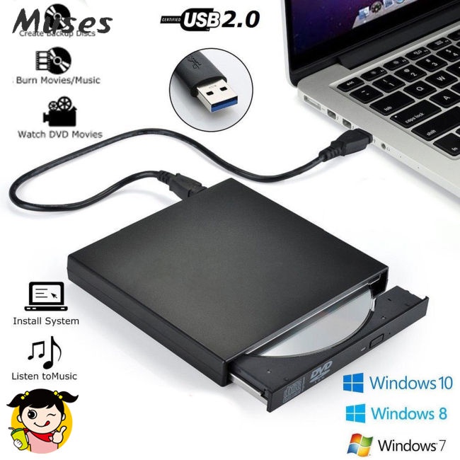 Đầu Đọc Đĩa Dvd Cd Rw Kết Nối Usb Cho Windows 98 / 8 / 10 Laptop Pc