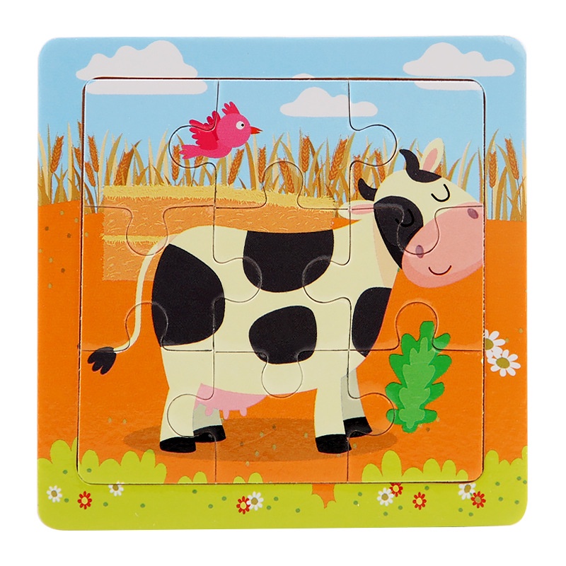 Đồ chơi xếp hình tranh gỗ 9 miếng hình động vật ngộ nghĩnh MALABEO KIDS, tranh ghép gỗ thông minh cho bé