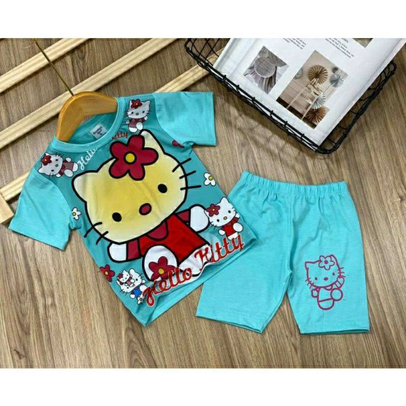 (8-21ký) Bộ ngố cotton 4c phối thun lạnh in 3D hoạt hình cho bé gái - Đồ bộ trẻ em
