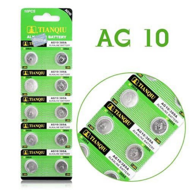 Vỉ 10 Viên Pin AG10 / LR1130H / 389A TIANQIU Chính Hãng Trung Quốc