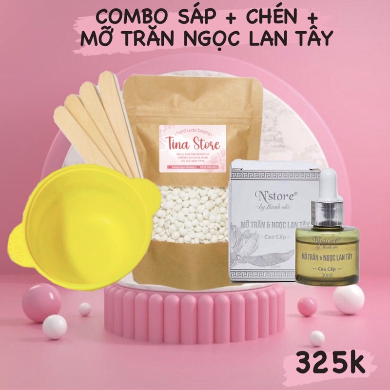 Combo triệt lông sáp wax và mỡ trăn tặng kèm chén silicon giúp triệt sạch lông nách , bikini , râu , tay chân, tinastore