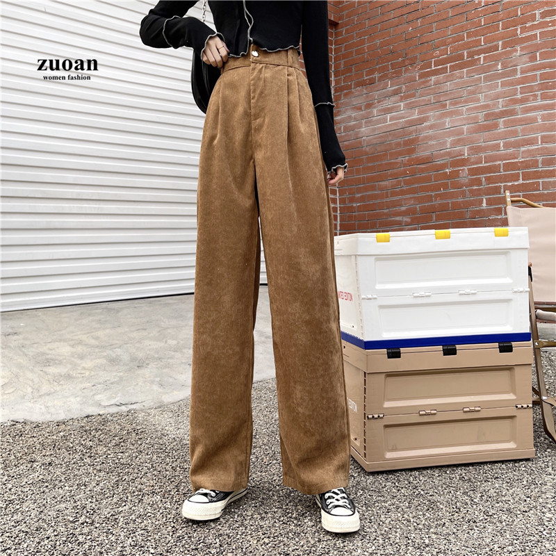 SUXI Quần Nhung Dài Ống Rộng Lưng Cao Kiểu Hàn Quốc Cá Tính