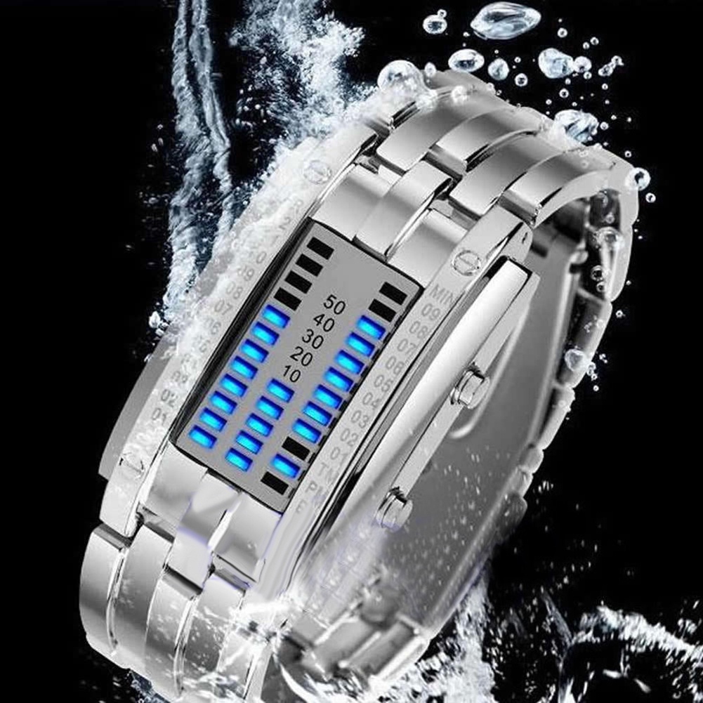 Đồng Hồ Vòng Tay Nam Mặt Kim Loại Chống Rỉ Có Đèn LED