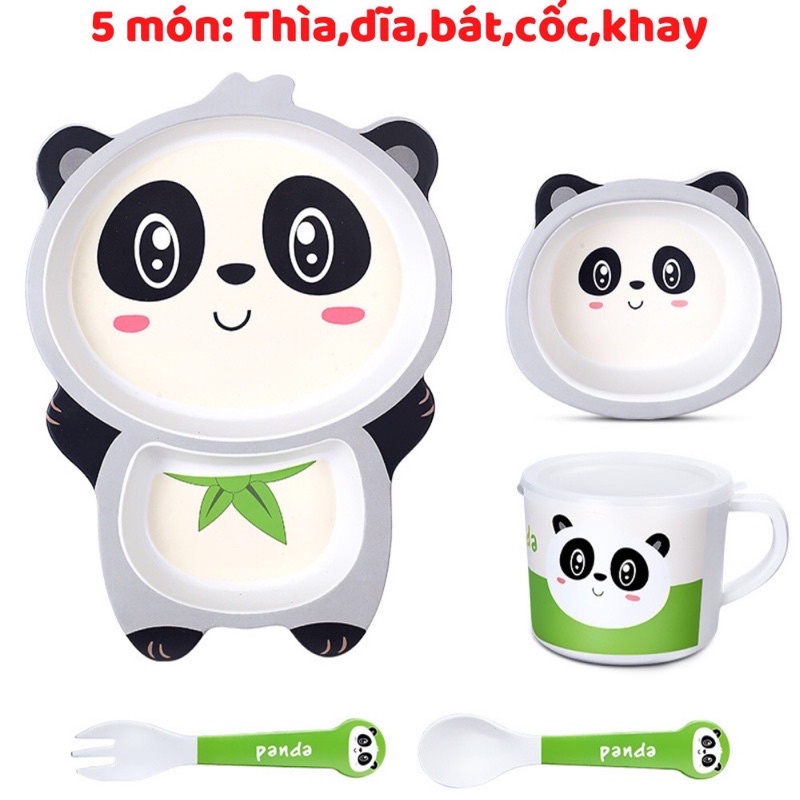 Khay ăn dặm sợi tre 5 chi tiết cho bé
