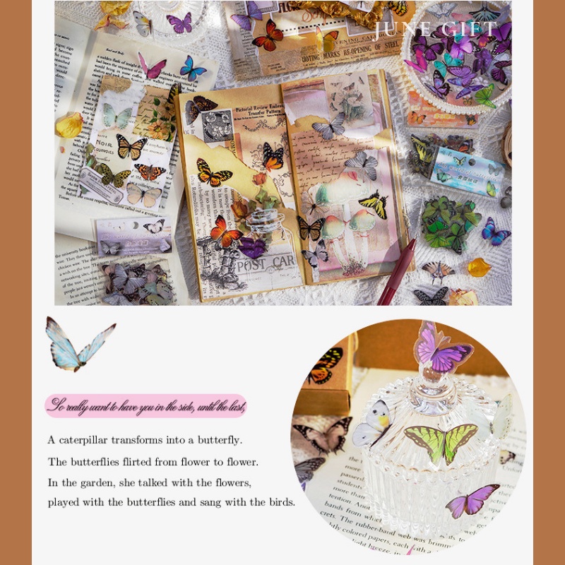 Gói 40 sticker, nhãn dán các loài bướm trang trí sổ, làm journal