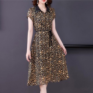 Đầm hoa cổ bẻ kết hạt - A6984