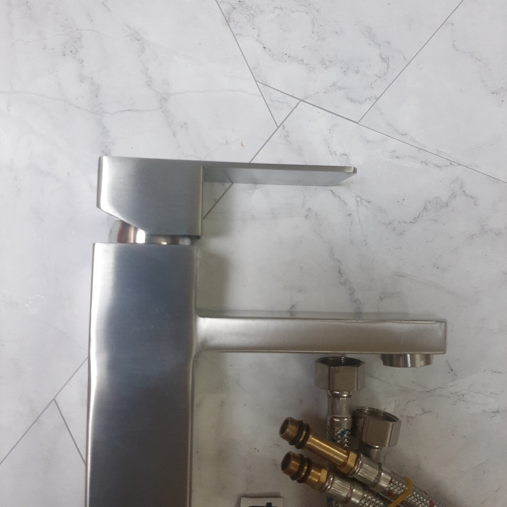 Vòi nóngrửa mặt  lạnh inox 304 Vuông- cao 300 (Tặng kèm dây cấp- bảo hành 12 tháng), Vòi lavabo nóng lạnh inox 304