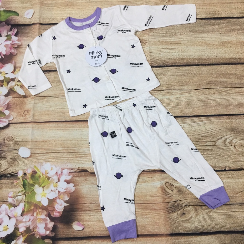 Bộ quần áo dài tay cho bé từ sơ sinh tới 9 tháng Minky Mom co dãn 4 chiều, quần đáp dũng thoải mái cho bé đóng bỉm