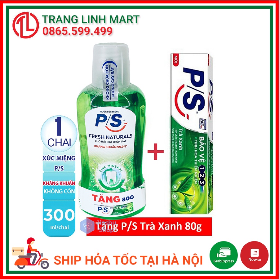 Nước súc miệng PS Fresh Naturals chai 300ml + Tặng kèm Kem đánh răng PS 80g
