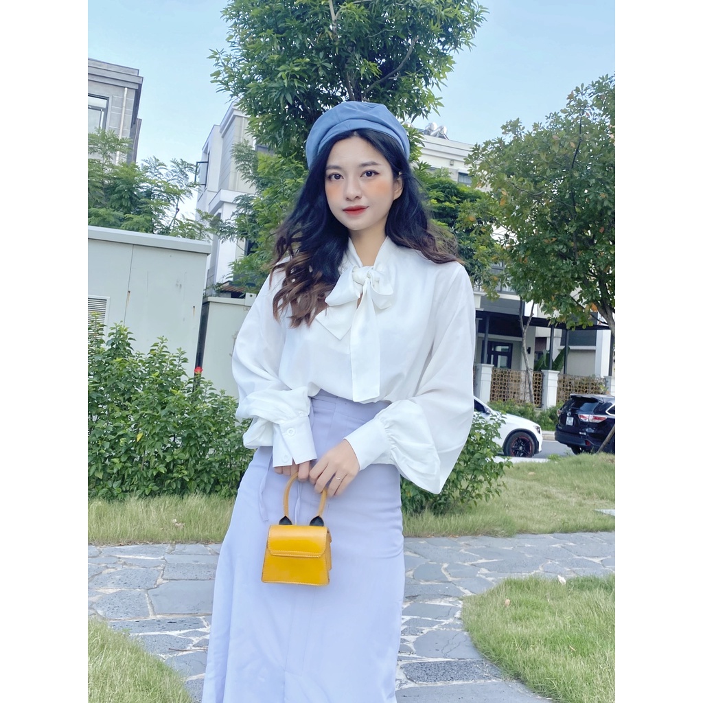 ÁO SƠ MI CÔNG SỞ TAY BỒNG, THẮT NƠ CỔ