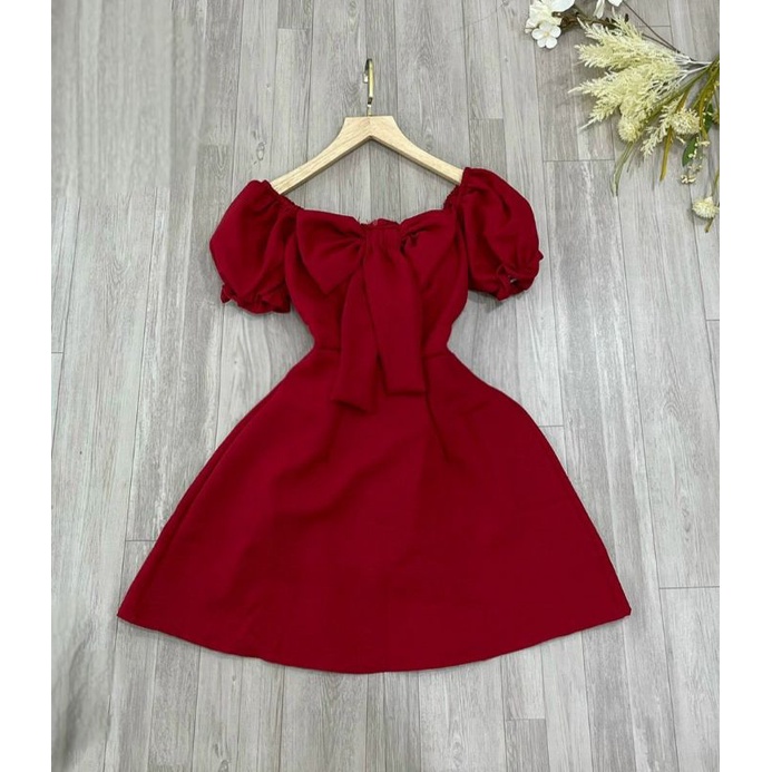 Đầm cổ vuông tay phồng nơ ngực mã 2107
