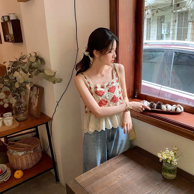 Áo Hai Dây Ngắn Dáng Rộng Hở Vai Thời Trang Mùa Hè Phong Cách Hàn Quốc Mới Cho Nữ
