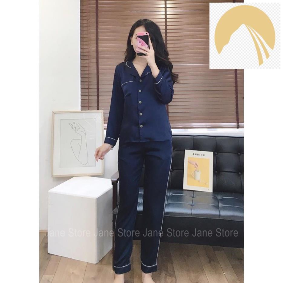👚👗 Pyjama lụa thêu cổ màu xanh trơn- áo dài quần dài8 👚👗
