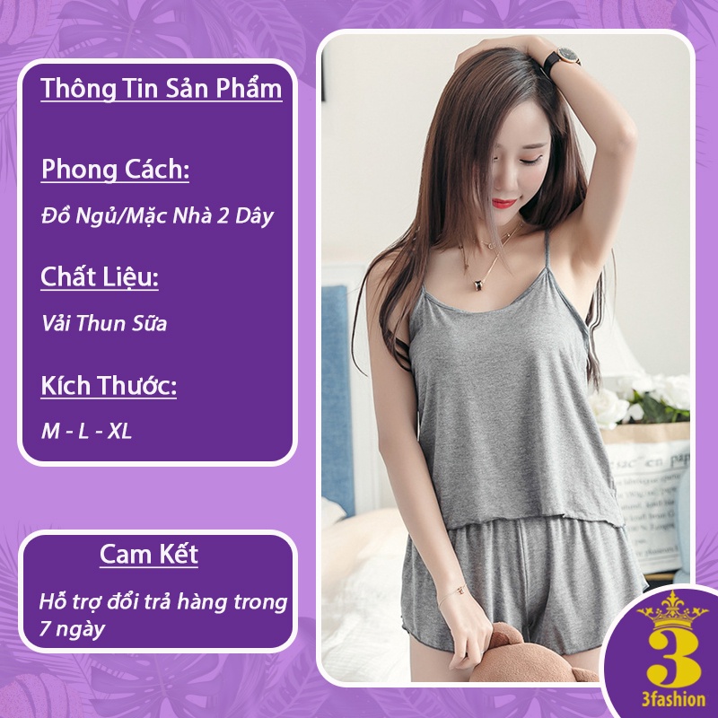 Bộ Đồ Nữ Mặc Nhà, Mặc Ngủ Hai Dây Vải Thun Sữa Rũ Nhẹ Mềm Mịn Thoáng Mát - N12