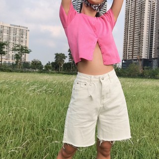 Biker jeans ống rộng gấu cắt Midio💖 Quần jean biker nữ cạp cao trendy J433