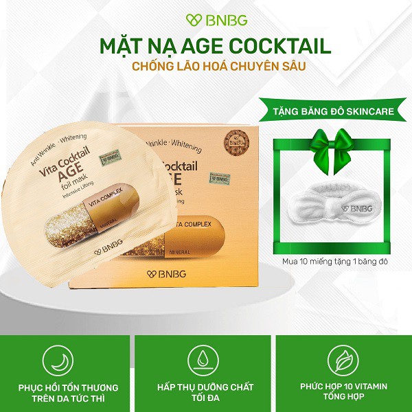 Combo 10 mặt nạ chống lão hóa, giảm nếp nhăn BNBG Vita Cocktail Age Foil Mask 30mlx10