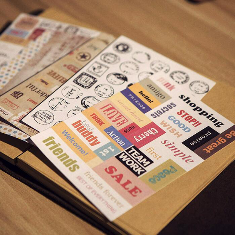 Set 6 tờ nhãn dán phong cách Retro dùng trang trí thủ công