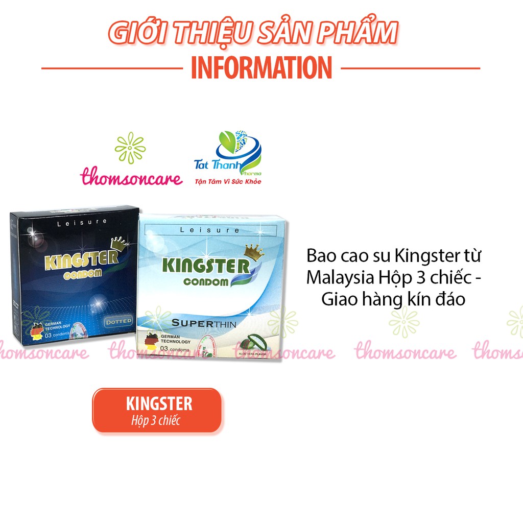 Bao cao su Kingster từ Malaysia Hộp 3 chiếc bcs siêu mỏng, gân gai - Giao hàng kín đáo, che tên