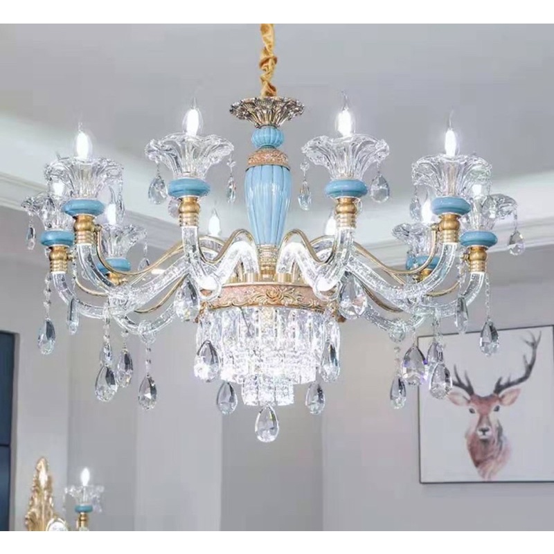 Đèn chùm pha  lê  15 tay hiện đại trang trí nội thất - kèm bóng Led chuyên dụng