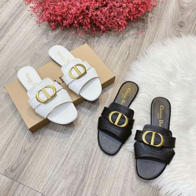 Dép lê dior. da mịn đen trắng