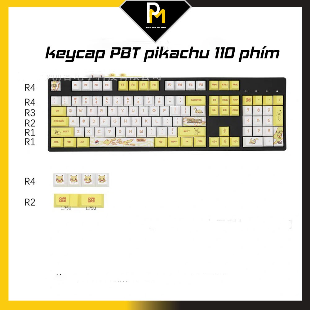 Keycap PBT cho bàn phím cơ PIKACHU dyesub in 5 mặt Cao cấp gắn full phím 110 PCMASTER