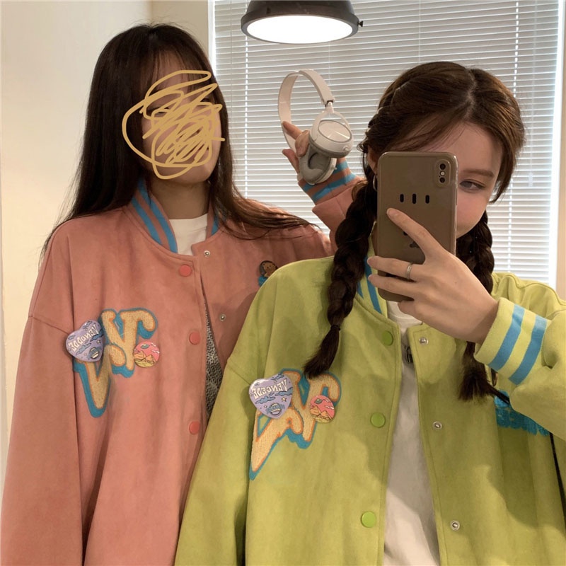 ZHELIHANGFEI Áo Khoác Bóng Chày Dáng Rộng Phong Cách Thời Trang Hiphop Mỹ