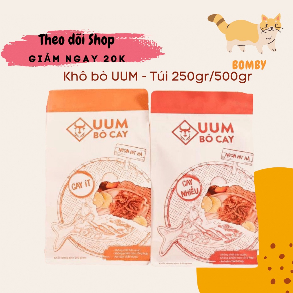 Túi thịt khô bò UUM dạng sợi cao cấp 250g/500g - Chứng nhận an toàn thực phẩm, đồ ăn vặt chất lượng