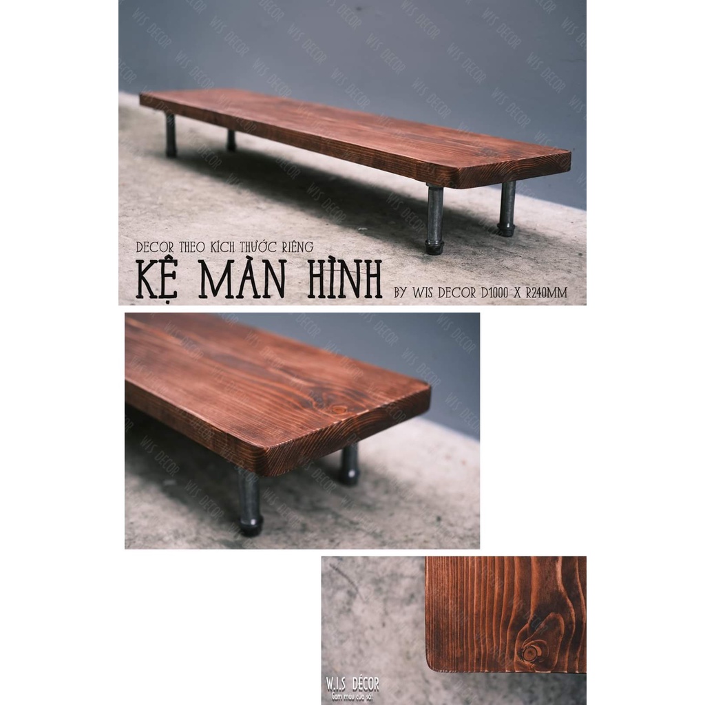 Kệ Màn Hình Gỗ Thông Trắng Nhập Khẩu - Phong Cách Vintage Chuẩn Kích Thước Setup Hỗ Trợ Quá Trình Làm Việc Hiệu Quả