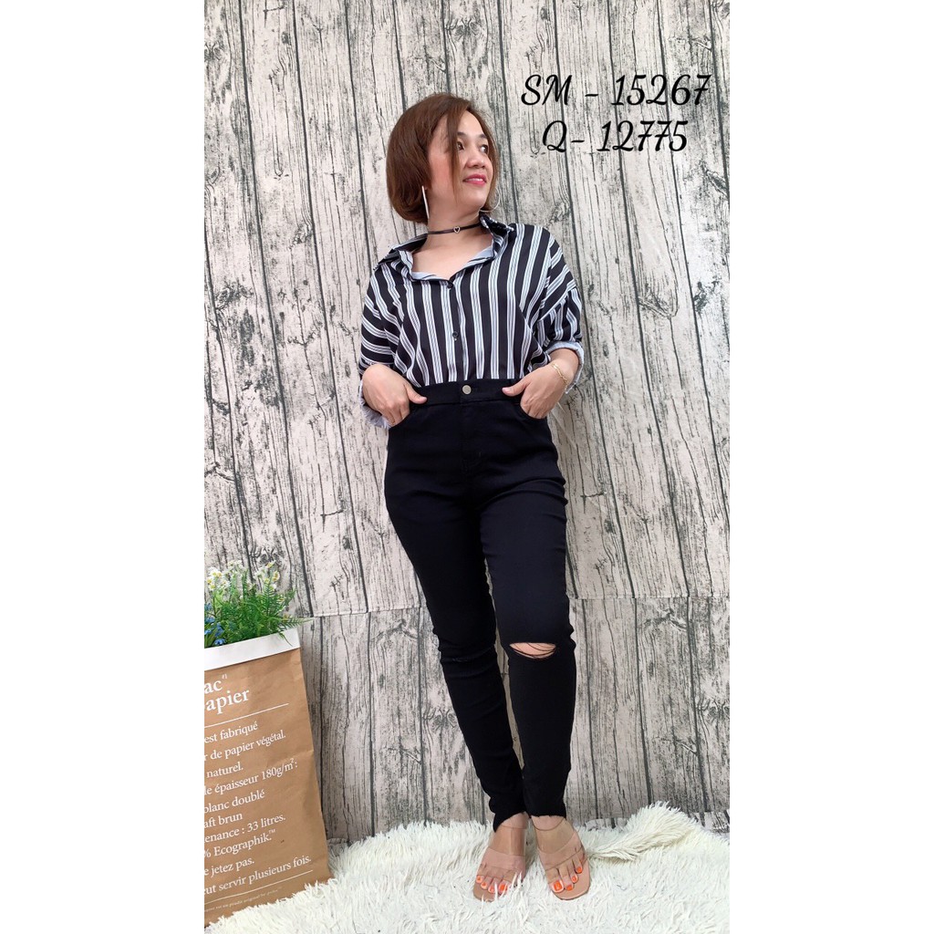12775 - 3x,4x Quần BIG SIZE Skinny Một nút rách | BigBuy360 - bigbuy360.vn