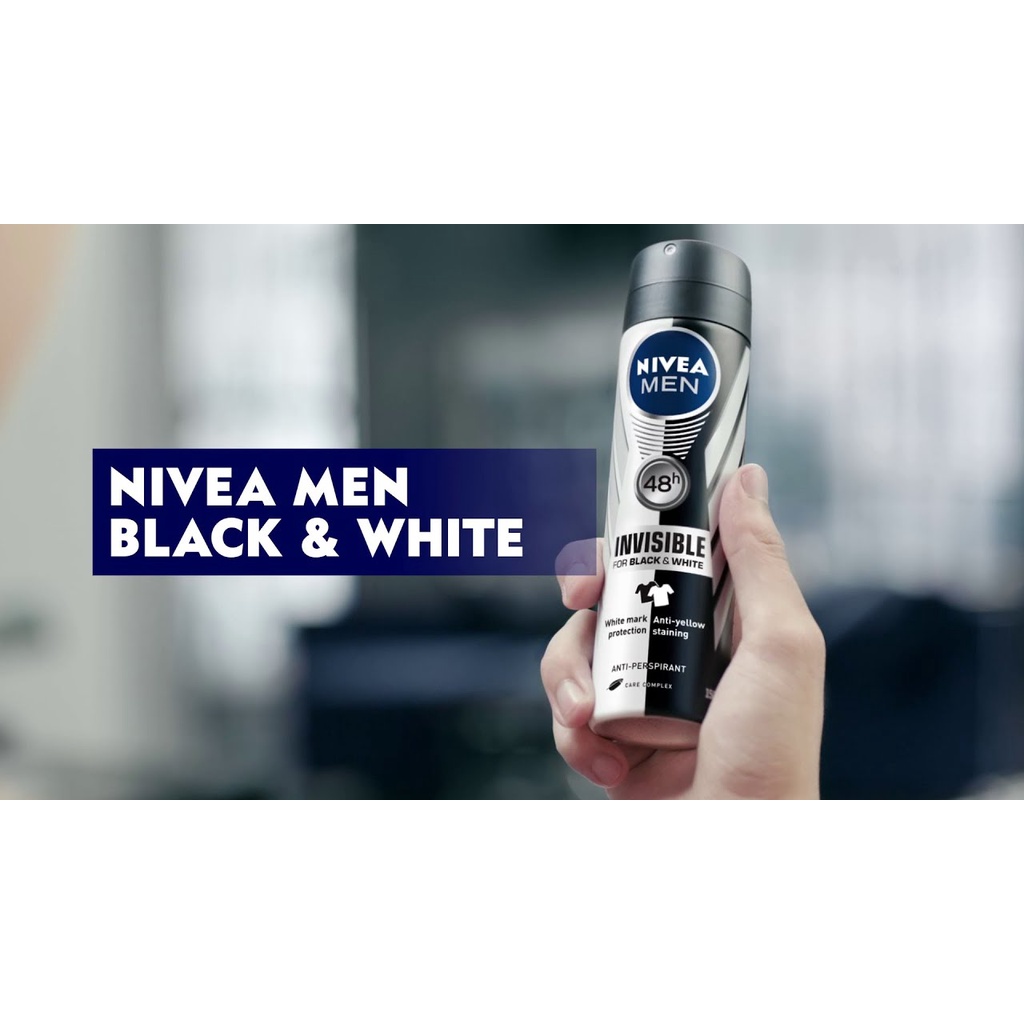 Xịt Ngăn Mùi Nivea Men Ngăn Vệt Ố Vàng Invisible For Black &amp; White 48H Anti-Perspirant Spray 150ml