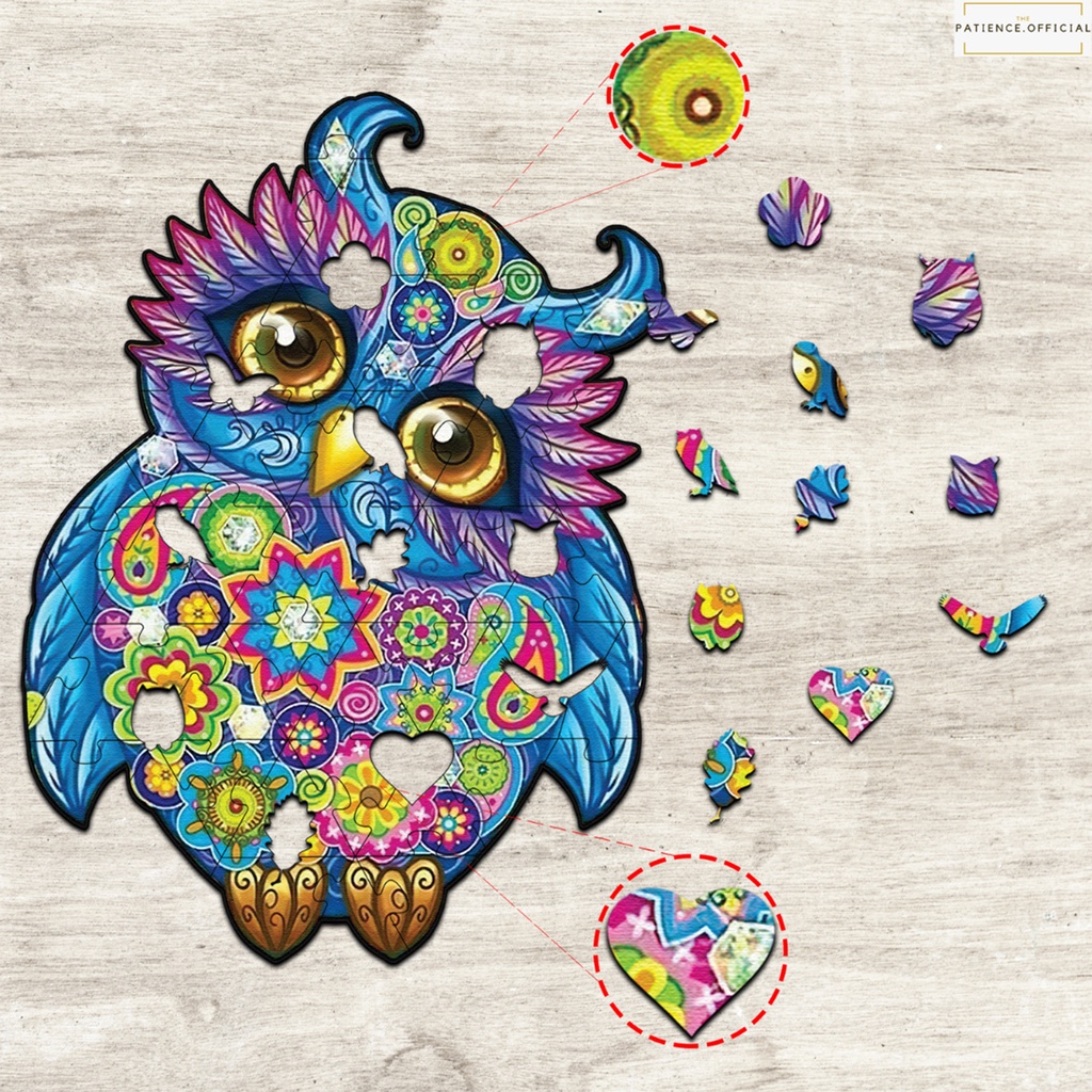 Tranh ghép hình gỗ 3D puzzle - Bộ đồ chơi xếp hình - Con cú sắc hoa Tặng hộp đựng cao cấp - flower owl