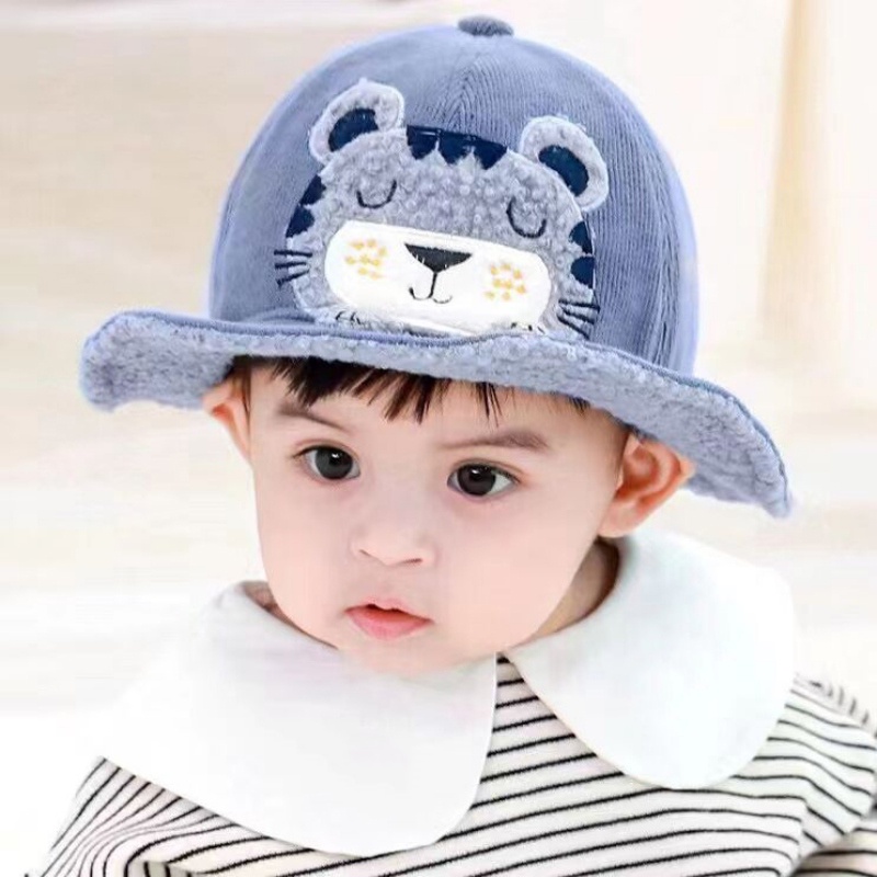 Mũ bucket nhung phối lông thú hoạ tiết hoạt hình đáng yêu ch bé