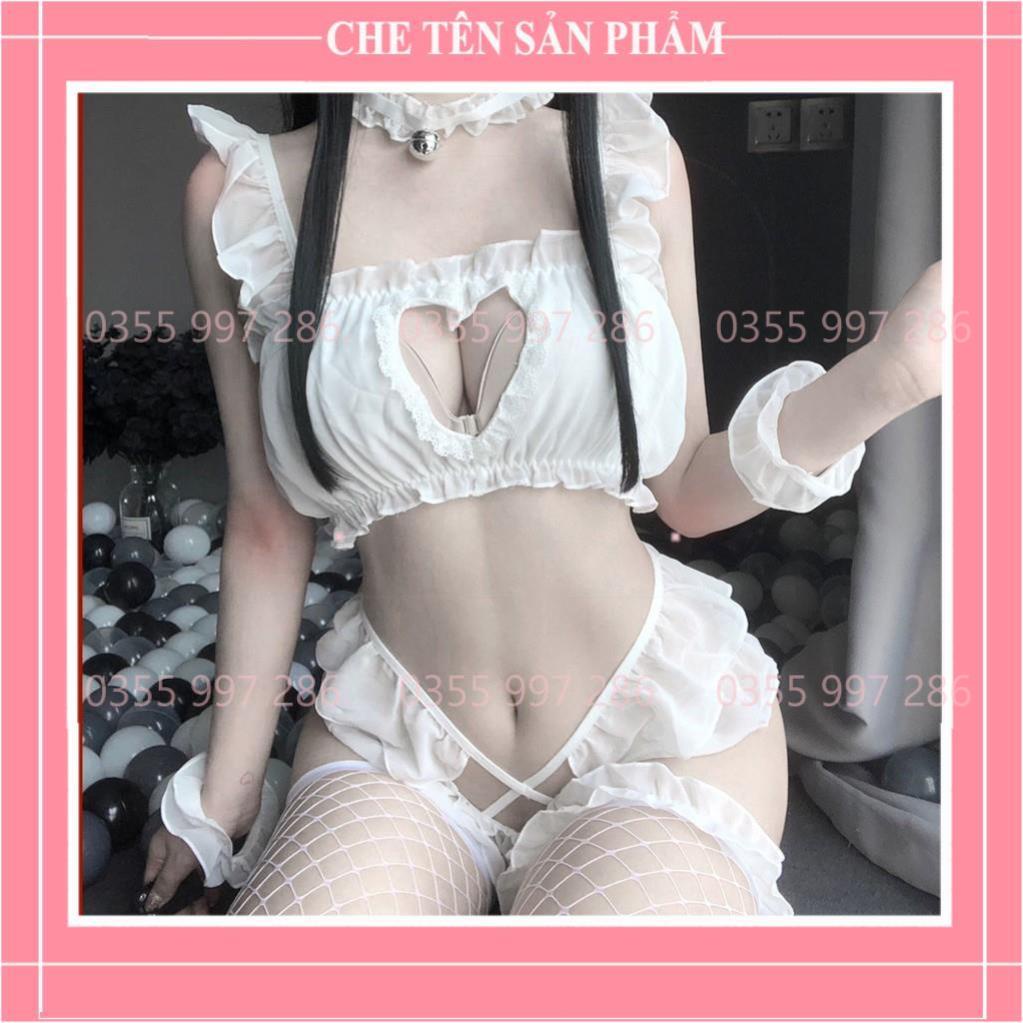 Bộ đồ ngủ Cosplay Trái Tim Đính Chuông - Set nội y hầu gái mèo con gợi cảm QuinBee - Lolita X | BigBuy360 - bigbuy360.vn
