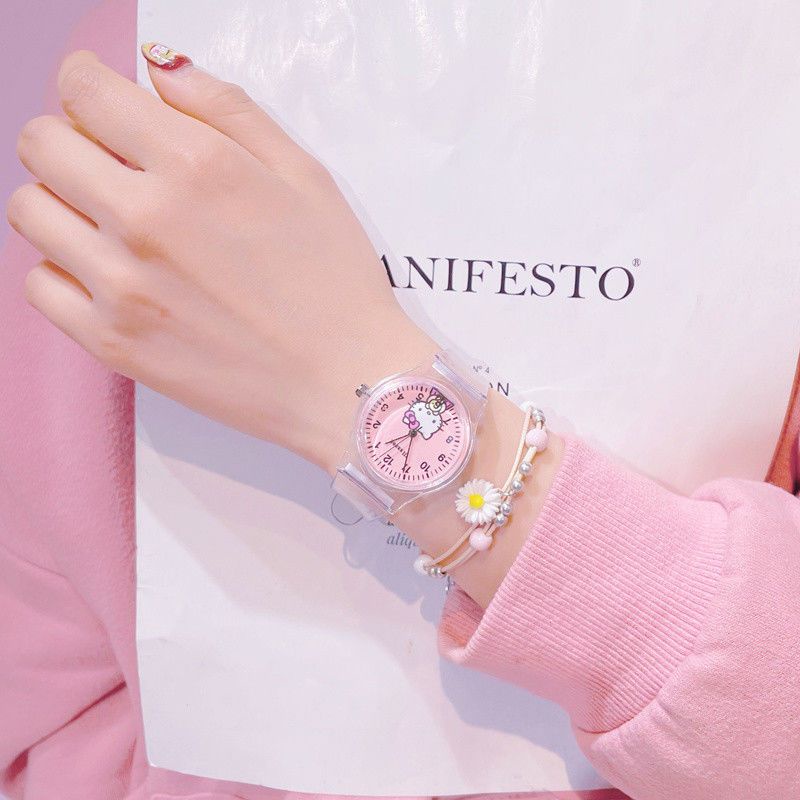 Đồng Hồ Đeo Tay Dây Nhựa Dẻo Trong Suốt Hình Gấu Hello Kitty Kiểu Harajuku Nhật Bản Dễ Thương Cho Trẻ Em