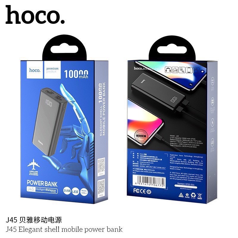 ✔FRESHIP✔Pin dự phòng HOCO J45 10000MAH 2 cổng sạc cho iPhone 11 12 6 7 8 Plus X Max Samsung Oppo IP nhỏ gọn sạc nhanh