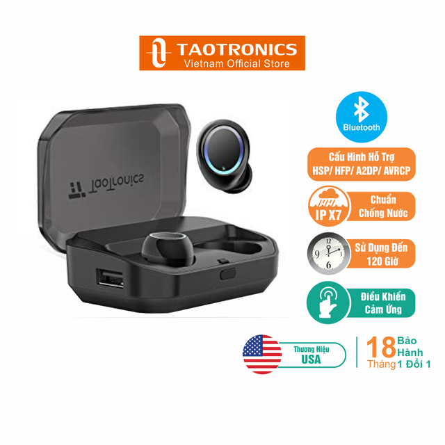 Tai Nghe TaoTronics EarBud Bluetooth kết hợp có Mic Chống Nước IPX7 120 Giờ TT-BH052