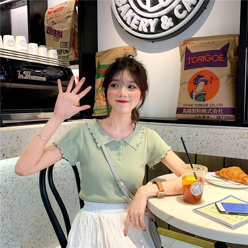 Western style base shirt fashionable all-match summer new slim small fresh short sleeve top knitted T-shirt for women ins