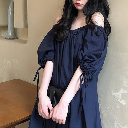 Korean string dress New summer Sexy off-shoulder dress